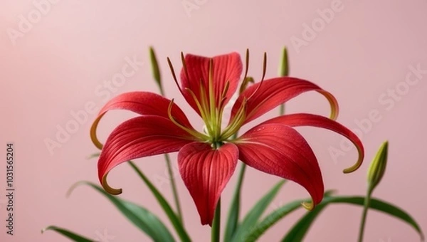 Fototapeta Red Spider Lily Flowers on Pink Background.