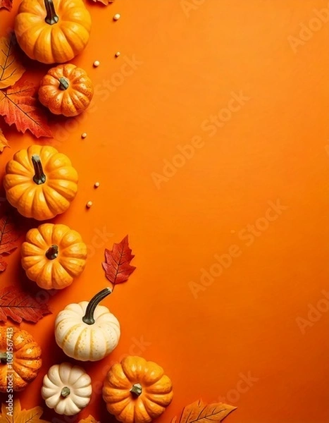 Fototapeta Decorative pumpkins on an orange background