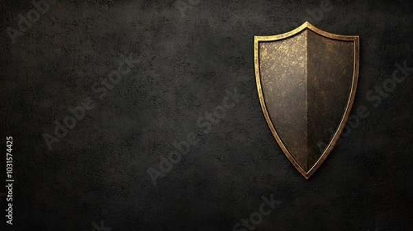 Fototapeta A vintage shield design on a dark textured background, symbolizing protection and strength. Perfect for security and medieval themes.