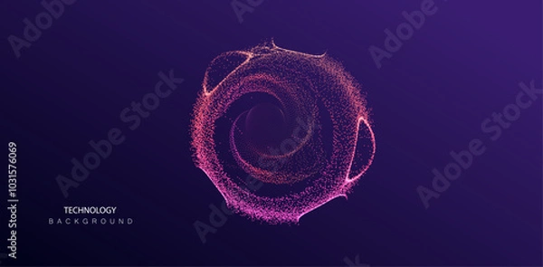 Fototapeta Technology ai round particles dots banner. Cosmos big data neon background. Artificial Intelligence futuristic glitter circle connect design.
