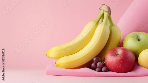 Fototapeta Colorful Fruit Arrangement on a Soft Pink Background