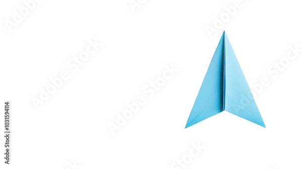 Fototapeta A sleek, blue paper airplane symbolizing innovation, creativity, and the journey of ideas soaring through the sky on transparent background.