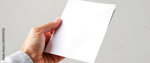 Obraz close up of hand holding a blank white paper with copy space for text