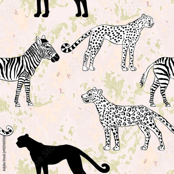 Fototapeta Seamless pattern with savanna animals