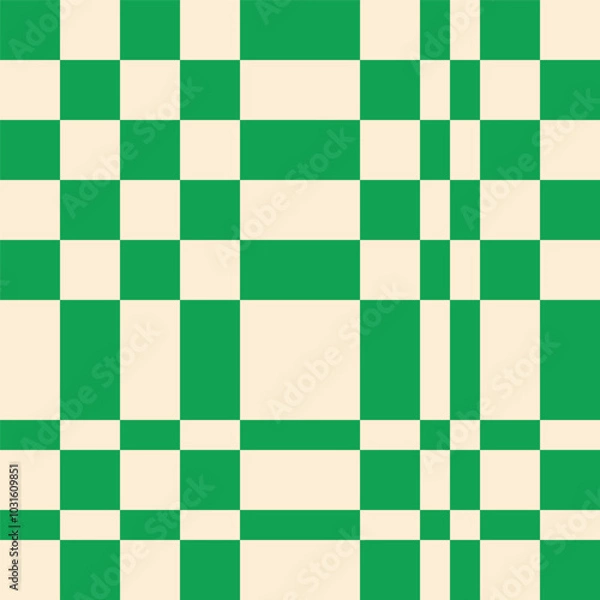 Obraz Abstract modern seamless green checkered pattern with offset lines on light background, flat style