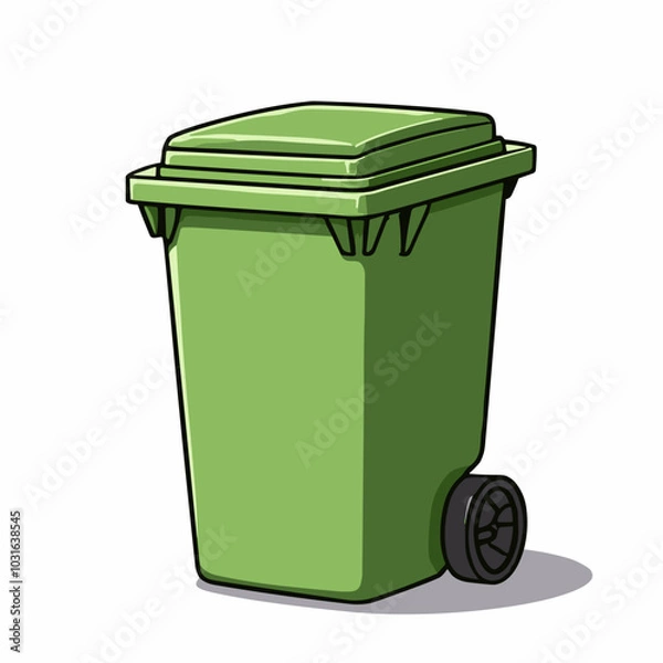 Fototapeta Vector green garbage bin illustration, waste management icon
