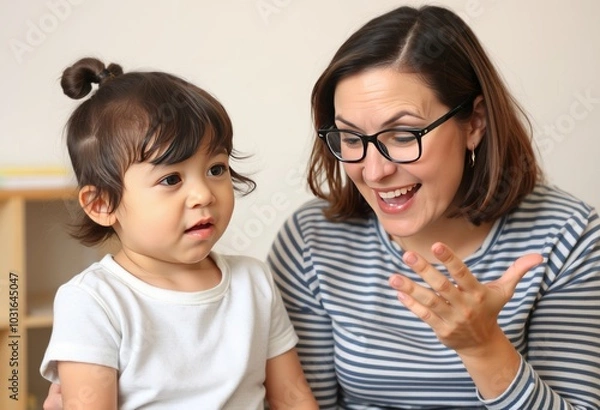 Fototapeta An intimate portrait of a speech therapist working with a child