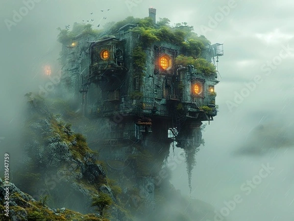 Fototapeta Mysterious Steampunk Castle in the Clouds