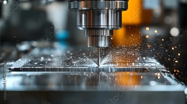 Obraz The Plunge Process on a CNC Milling Machine with Flat End Mill Tools for Metal Working