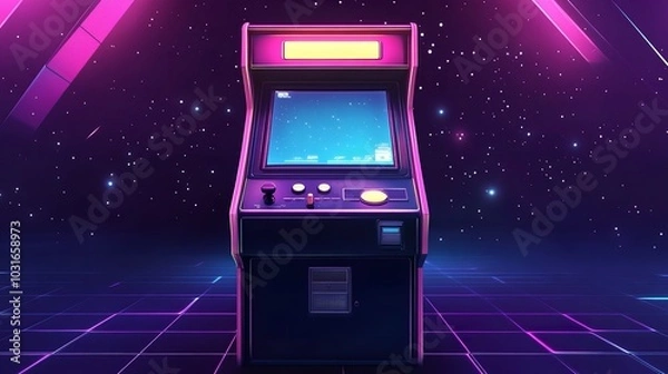 Fototapeta Arcade game screen. Copy space on interface screen. Retro art