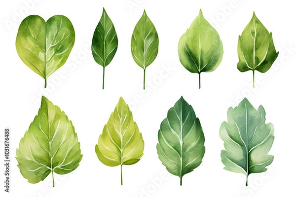 Fototapeta watercolor vector Set of tropical leaves. Variety. Ornamental plants. Banana leaves. Transparent background