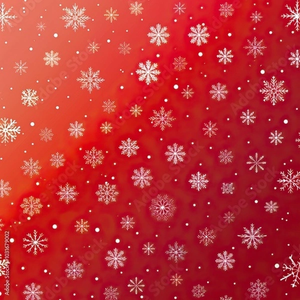 Fototapeta Christmas illustration with various small snowflakes on gradient background in red colors, Christmas Background, New Year's eve