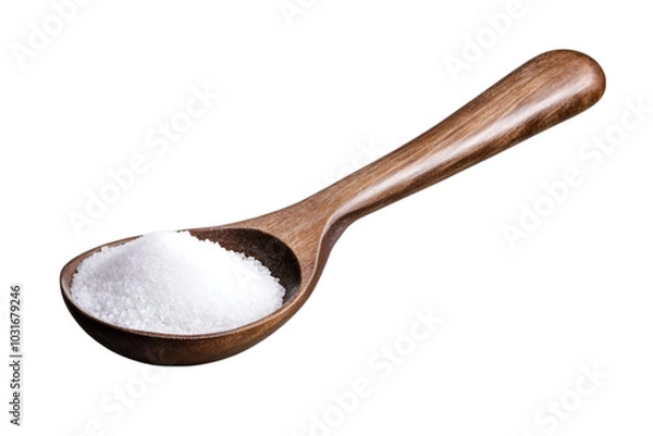 Obraz Wooden spoon with salt, white isolate background transparent background