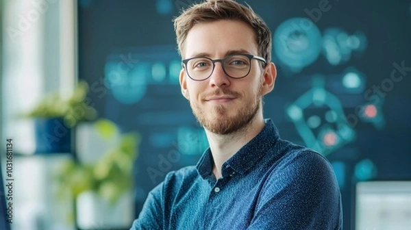 Fototapeta A biohacker entrepreneur using tech to monitor and enhance performance, balancing work and wellness for sustainable success