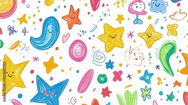 Fototapeta Colorful Hand-Drawn Doodle Stars and Patterns Wallpaper