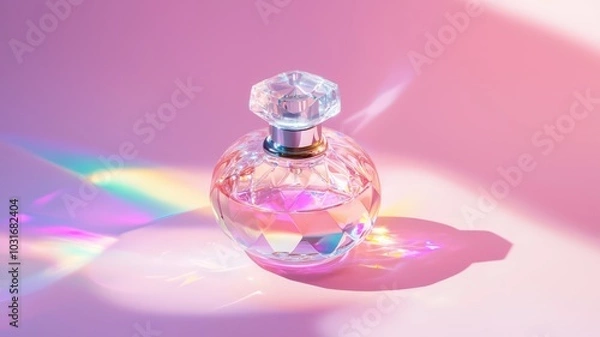 Fototapeta Elegant round faceted perfume bottle exuding luxury and sophistication, perfect for any high-end collection.
