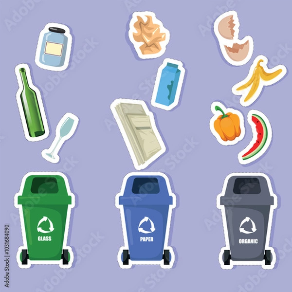 Fototapeta illustration sorting and recycling waste.  sorting paper, glass, organics