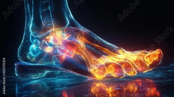 Obraz Abstract Human Foot Anatomy with Glowing Bones