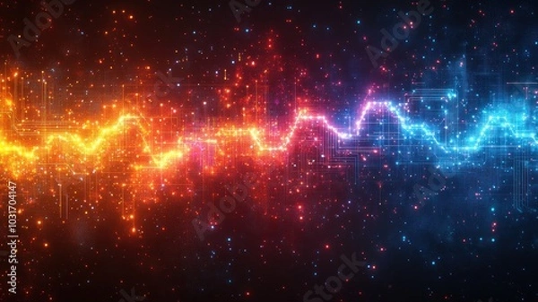 Fototapeta Vibrant digital wave of energy with sparkling particles.