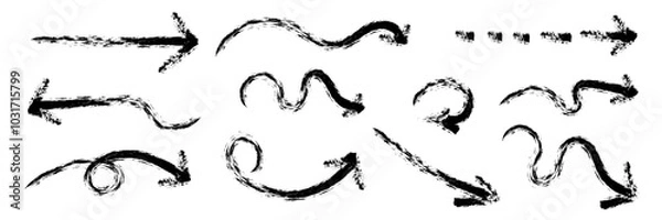 Obraz Black arrows of different shapes drawn by hand. Vector pointers with brushes.