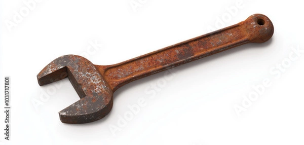 Fototapeta A rusted pipe wrench with a weathered handle and visible wear, isolated on a clean white surface