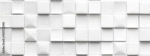 Fototapeta A textured wall composed of white tiles with varying dimensions and angles.