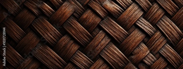 Fototapeta A close-up view of a woven texture showcasing rich brown tones and intricate patterns.