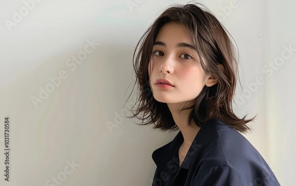 Fototapeta ウルフカットの若い女性　美容イメージ　AI