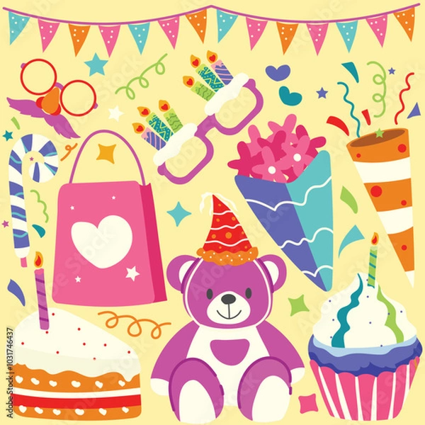Fototapeta birthday party vector sticker pack
