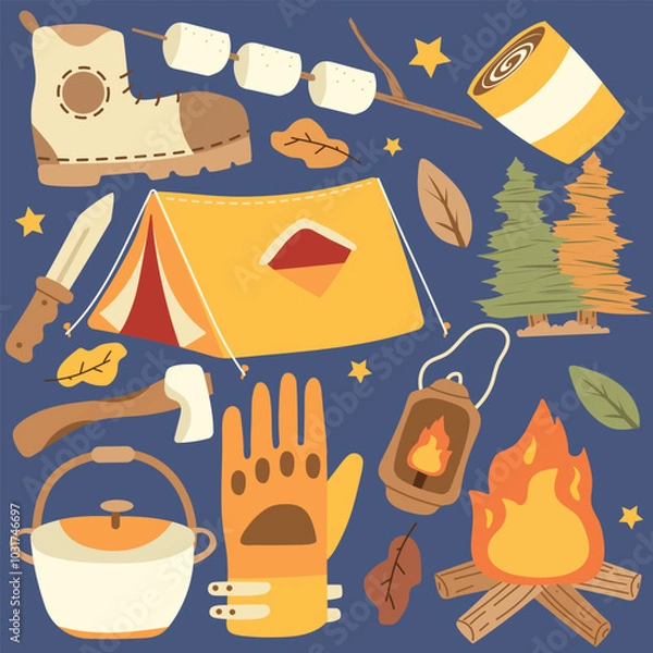 Fototapeta camping and adventure vector sticker pack