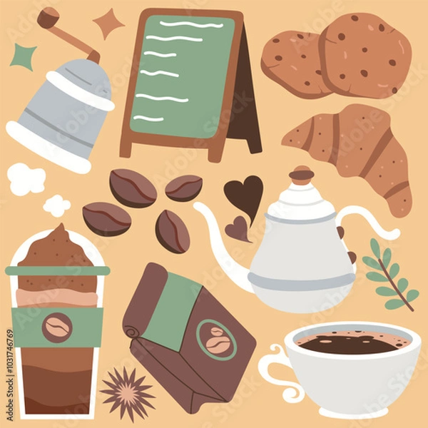 Fototapeta cafe variety pack hand drawn vector