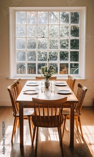 Obraz 110. An empty dining table set in a bright room