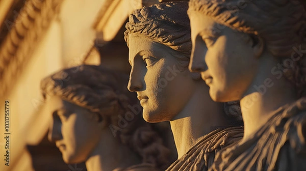 Fototapeta A close-up of the Caryatids on the Erechtheion at the Acropolis their delicate features bathed in soft afternoon light.