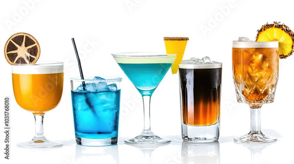 Fototapeta Vibrant Collection of Cocktails on a Transparent Background Generative AI