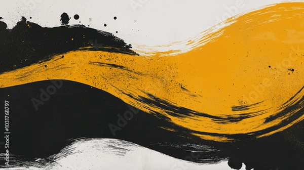 Fototapeta A dynamic abstract black and yellow background with brush strokes. AI generation.