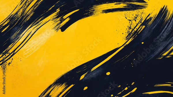 Fototapeta A dynamic abstract black and yellow background with brush strokes. AI generation.