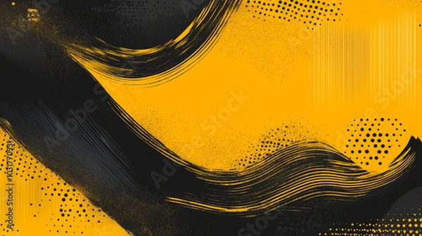 Fototapeta A dynamic abstract black and yellow background with brush strokes. AI generation.