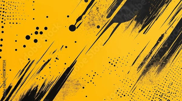 Fototapeta A dynamic abstract black and yellow background with brush strokes. AI generation.