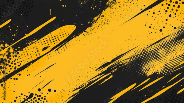 Fototapeta A dynamic abstract black and yellow background with brush strokes. AI generation.