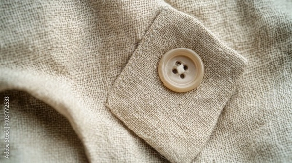 Fototapeta Close-up of Linen Fabric with Button