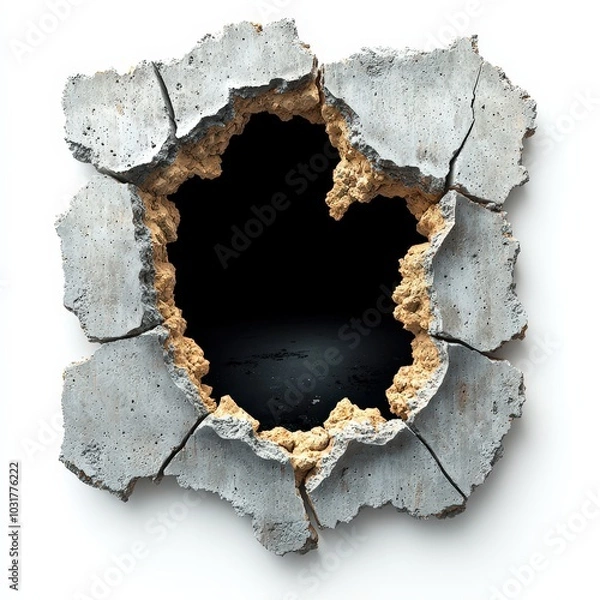 Fototapeta Broken Concrete Wall With Hole  Abstract Background  Demolition  Construction  Texture   D