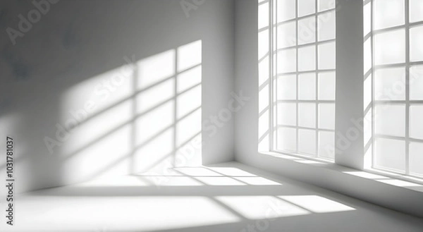 Fototapeta Sunlight Streaming Through Windows in a Corner Room.
