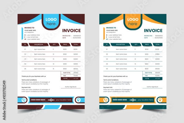 Obraz Unique colorful Creative Corporate eye-catching Invoice design vector pro template layout