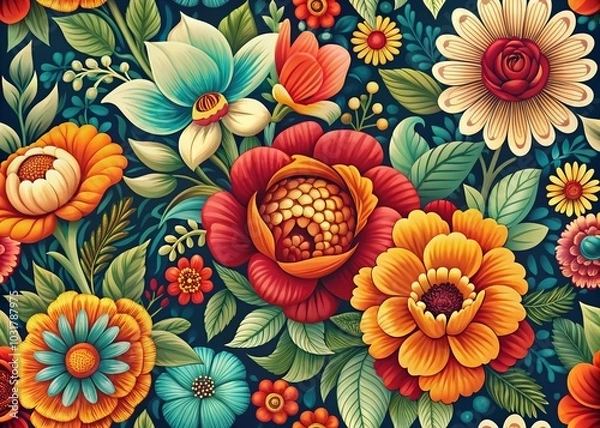 Fototapeta Vintage Floral Patterns in Flat Design Style for Retro Illustration Lovers