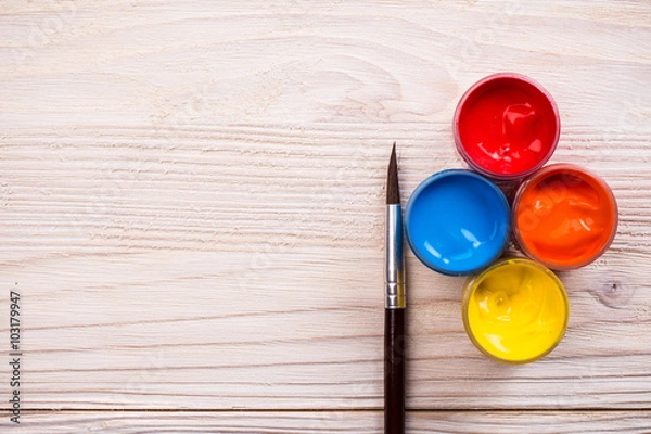 Obraz Various color paints with brown brush