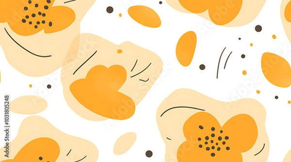 Fototapeta Fresh minimalist flower seamless pattern with botanical elements, featuring vibrant orange hues