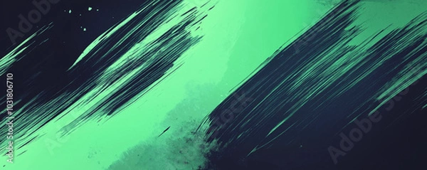 Fototapeta A dynamic abstract black and green background with brush strokes. AI generation.