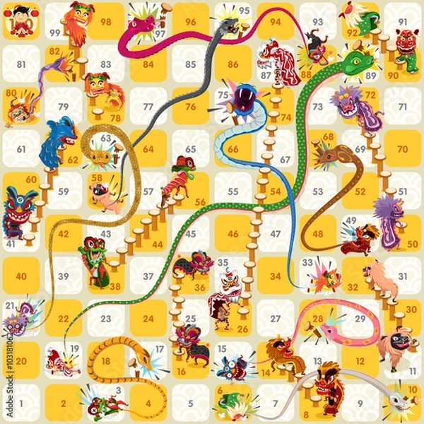 Fototapeta Snake and Ladder Board Game Chiński nowy rok wektor