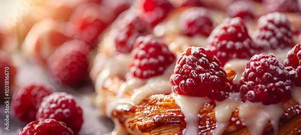 Fototapeta A close-up of a raspberry Danish with a drizzle of icing
