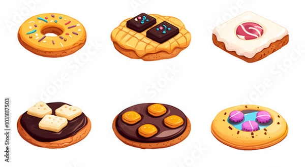 Fototapeta Assorted Cookies Illustration – Cartoon Style with Bites